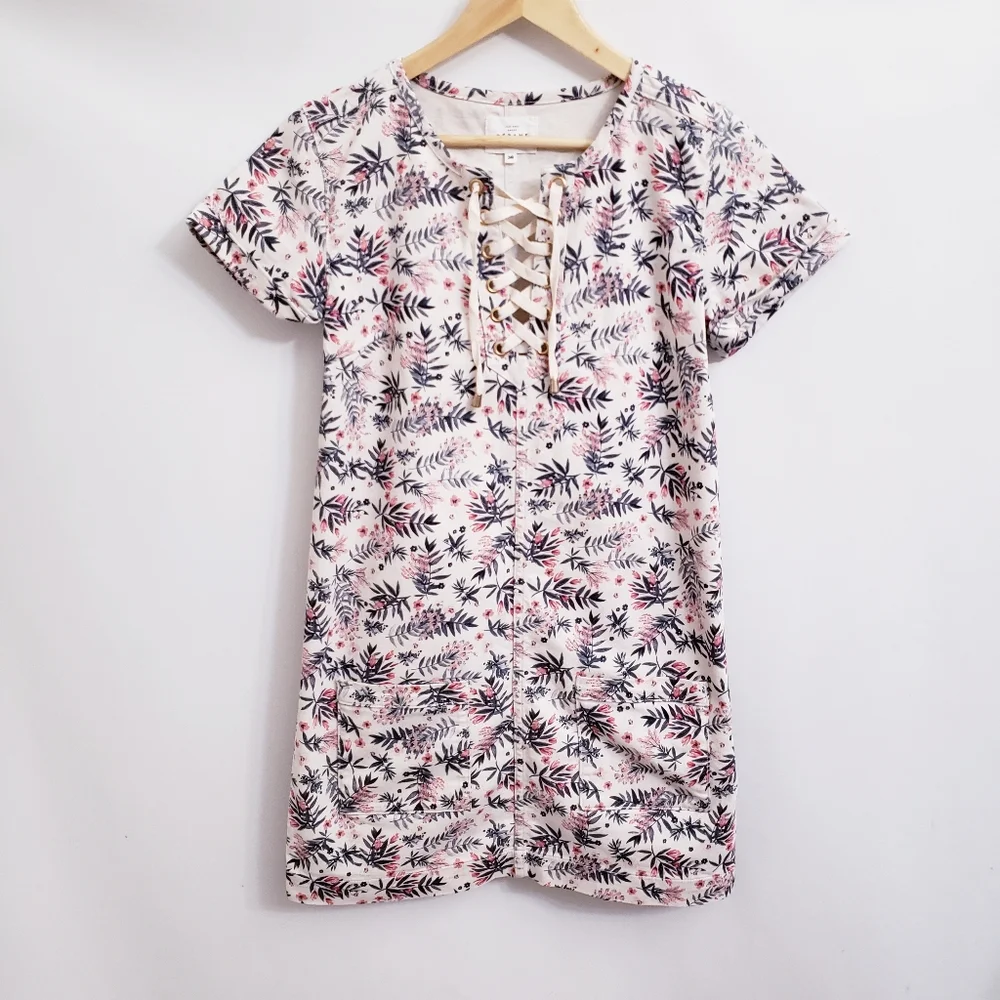 Sezane Giulia Lace Up Trapeze Shift Dress in Printed Flowers, Size 38 - Picture 9 of 10